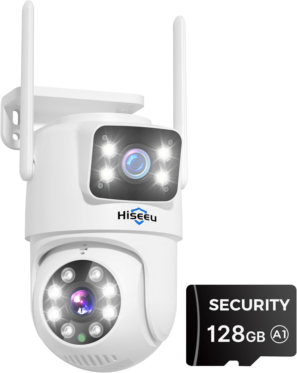 Hiseeu Wireless Security Camera with Dual Lens and 128GB SD