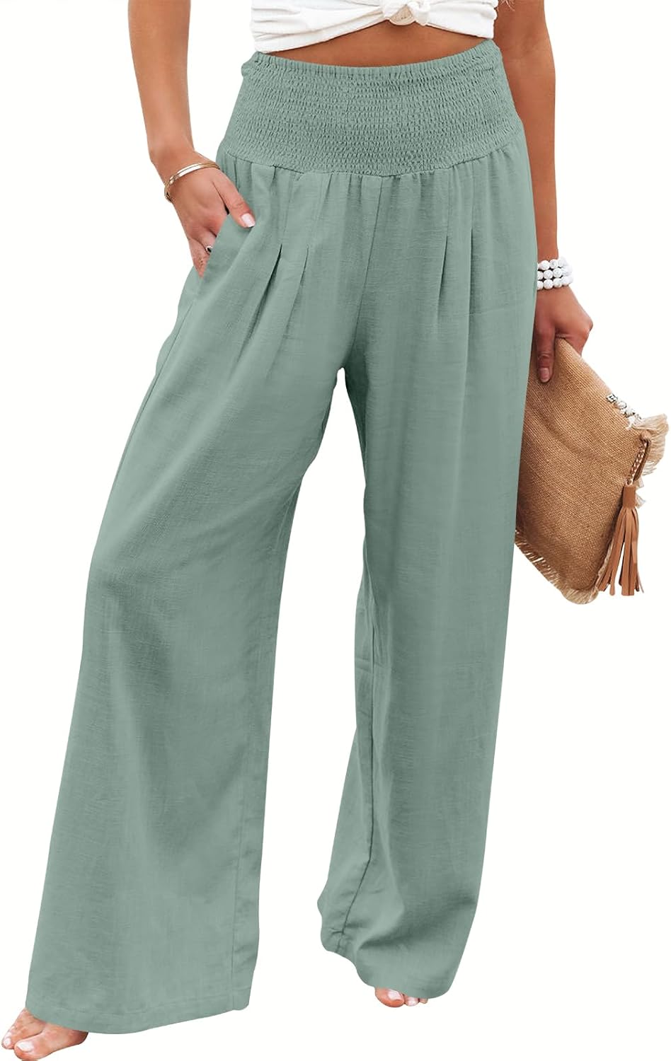 Women Linen Palazzo Pants for Summer Boho Style and Comfort