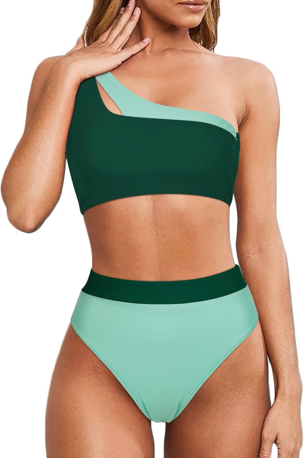 MOOSLOVER Women Cutout One Shoulder High Waisted Bikini Set