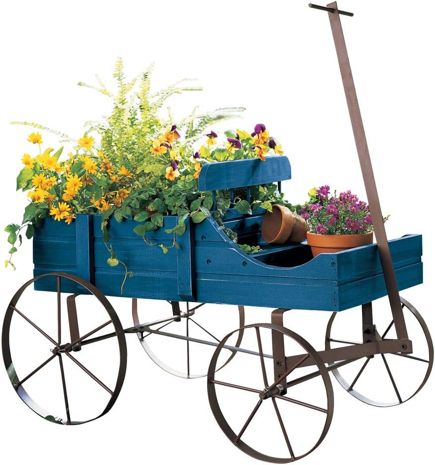 Amish Wagon Decorative Indoor Outdoor Garden Planter in Blue