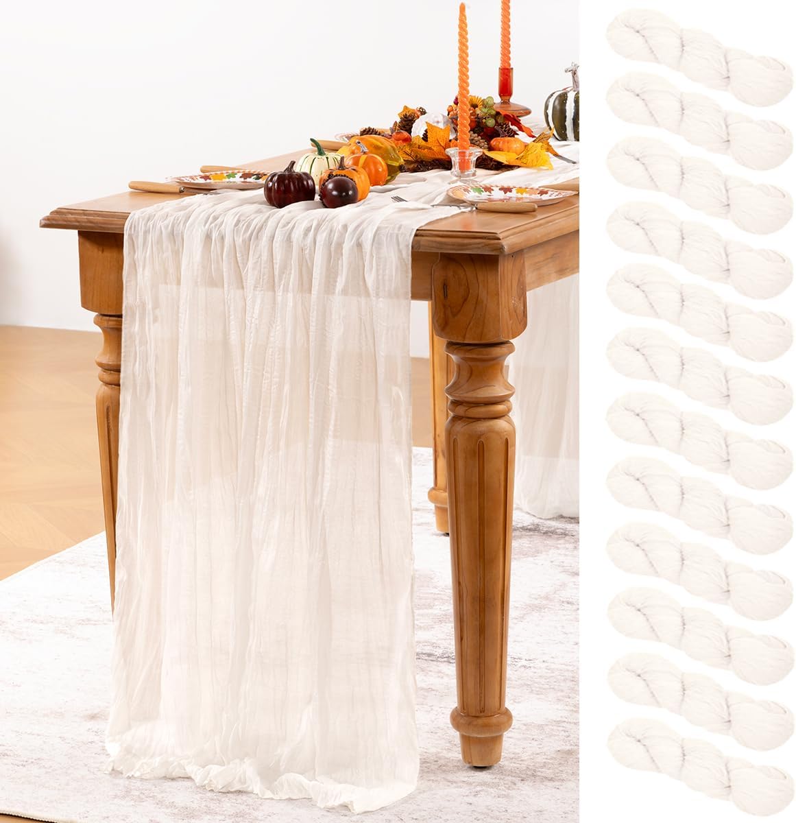Ivory White Cheesecloth Table Runner Set for Elegant Events