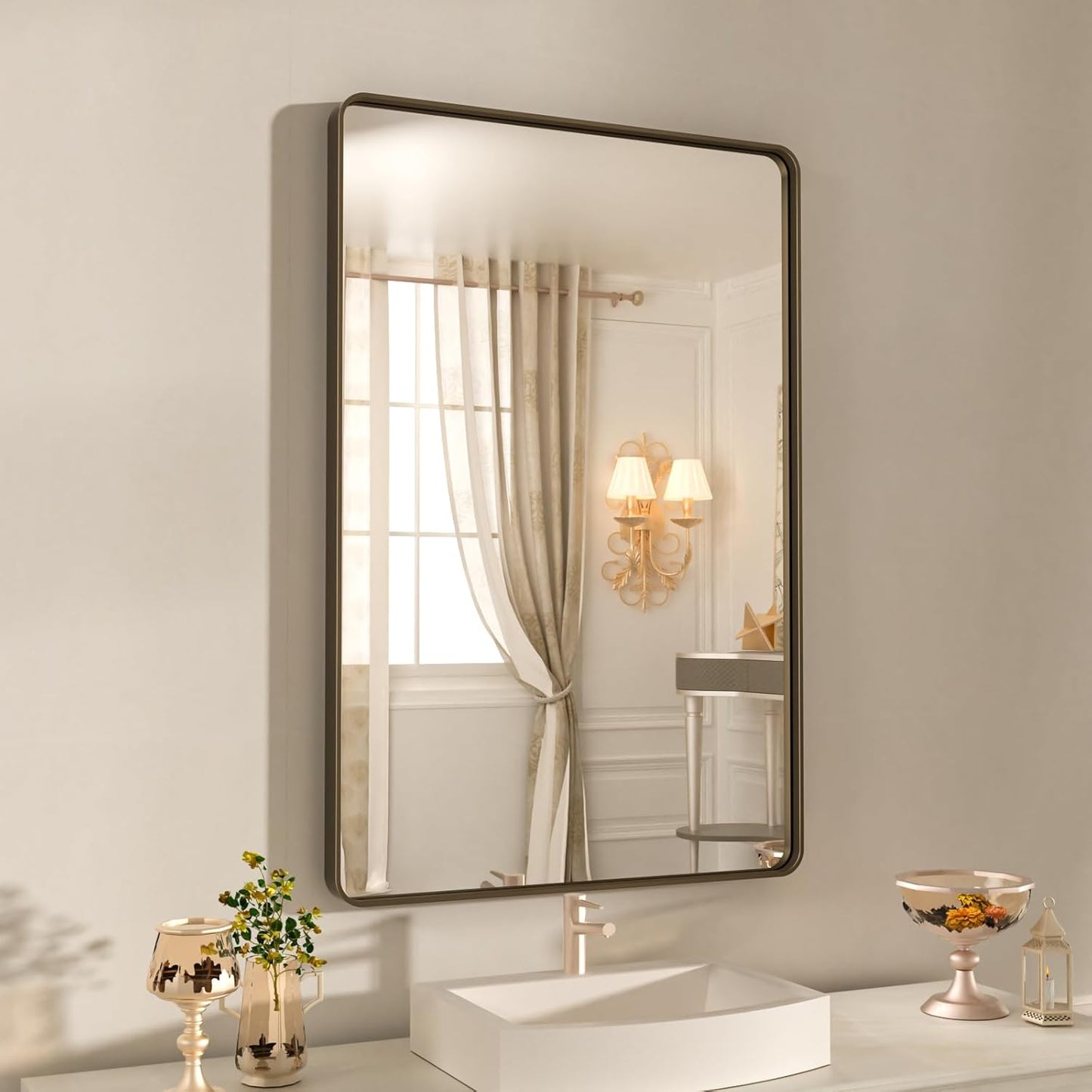 WEER 28x36 Inch Bronze Bathroom Mirror with Durable Frame