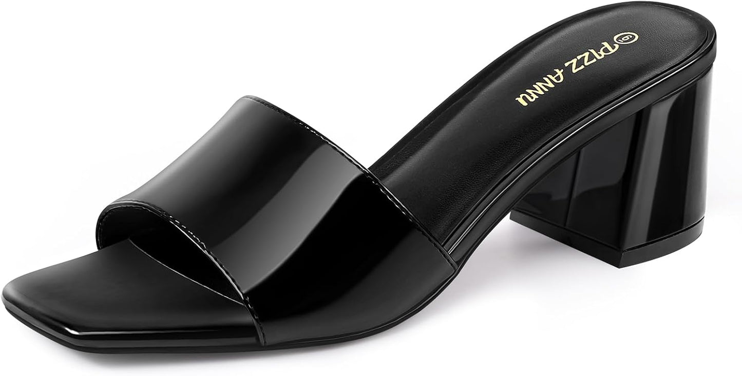 PIZZ ANNU Women's Square Open Toe Heels Sandals for Comfort
