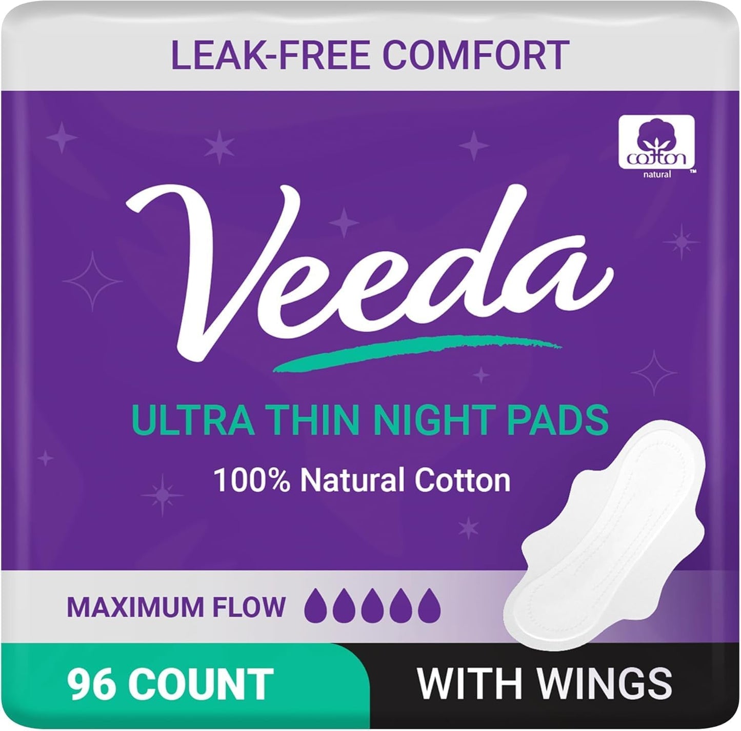 Veeda Natural Cotton Night Pads for Women - Ultra-Thin Comfort
