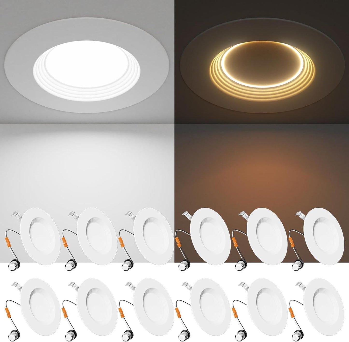 Ensenior 5/6 Inch LED Can Lights with Night Light - 12 Pack