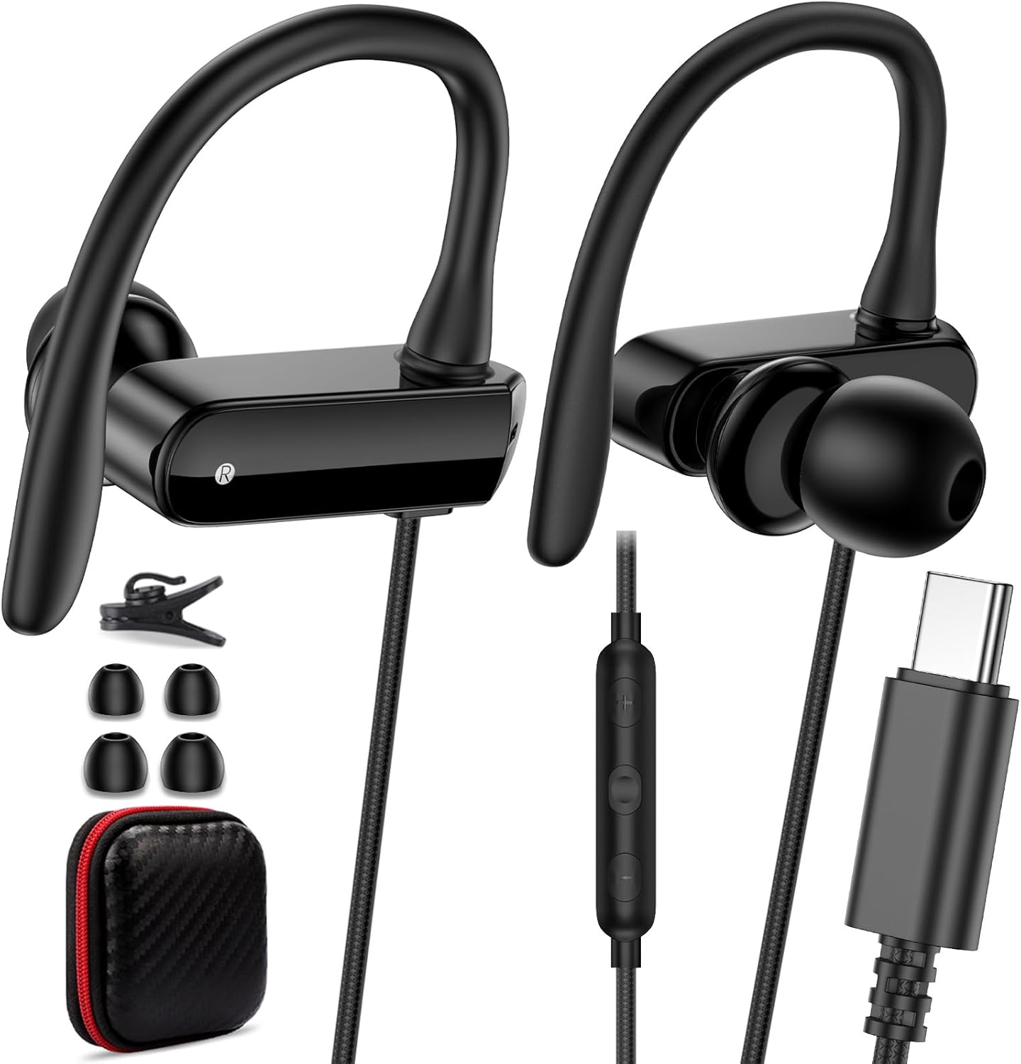 Wired Over Ear USB C Earphones for iPhone S25 Ultra, Sports Earbuds with Mic by AIAUXAI