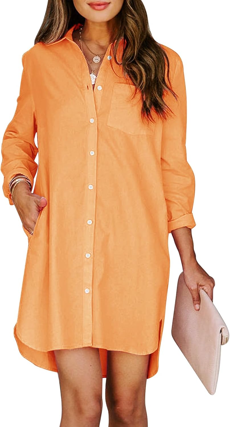 Womens Button Down Shirt Dresses with Pockets for Stylish Comfort