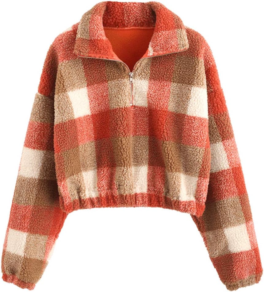ZAFUL Women's Long Sleeve Faux Fur Crop Pullover for Casual Wear