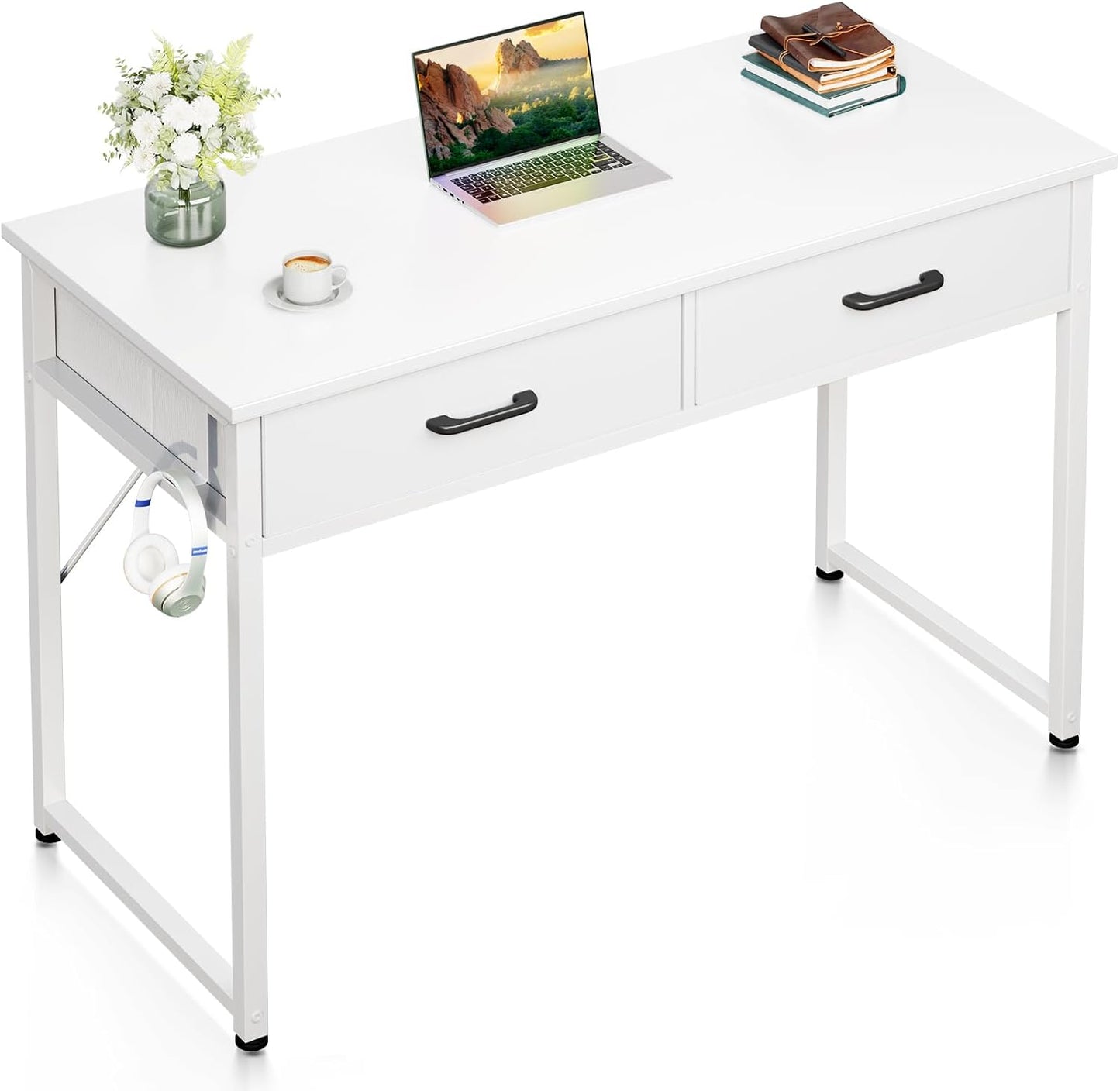 Compact 40 Inch Small Office Computer Desk with 2 Drawers