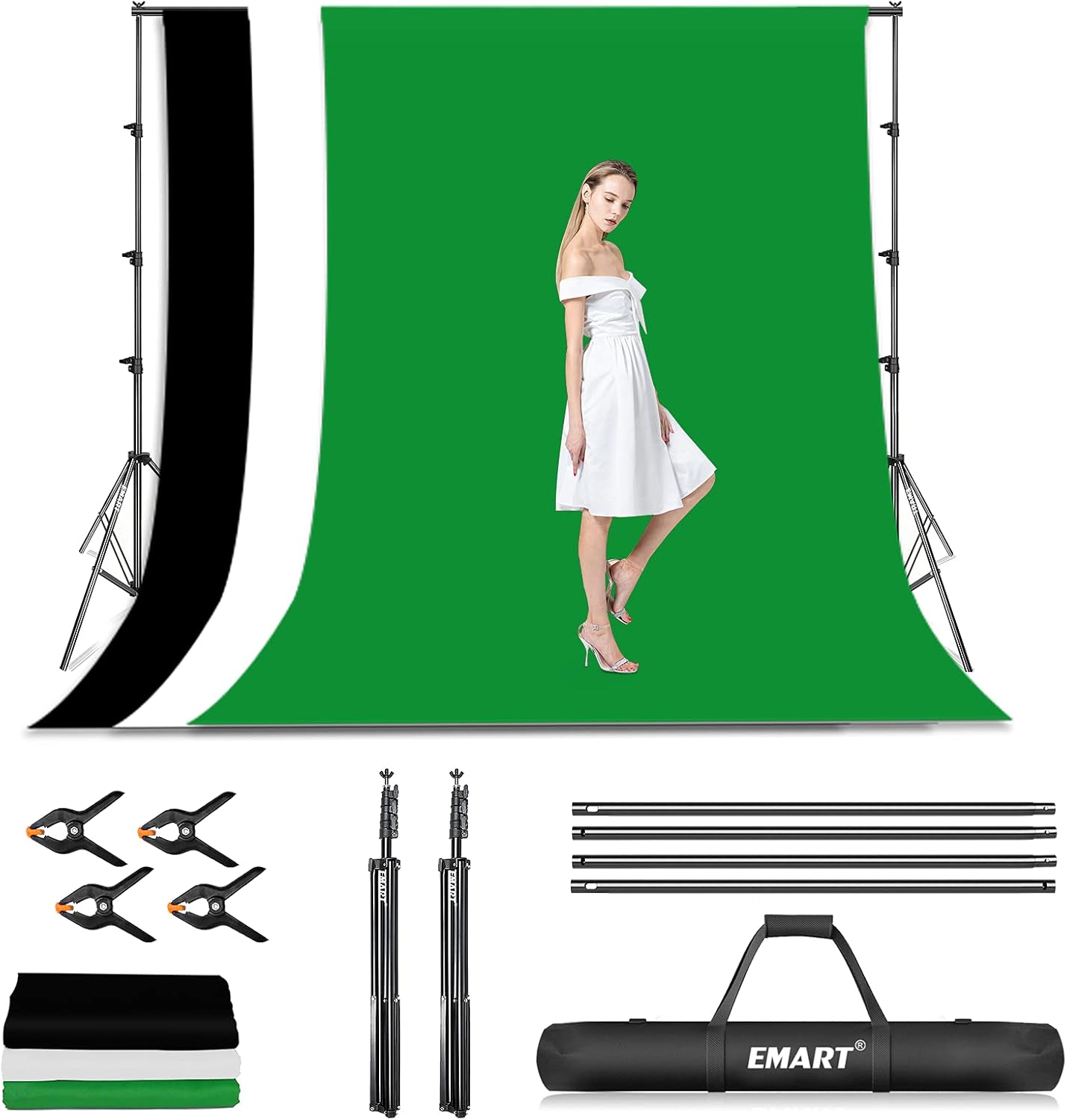 EMART 8.5x10ft Greenscreen Kit w/ 3 Backdrops