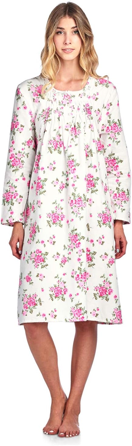 Floral Long Sleeve Nightgown for Women - Casual Nights Style