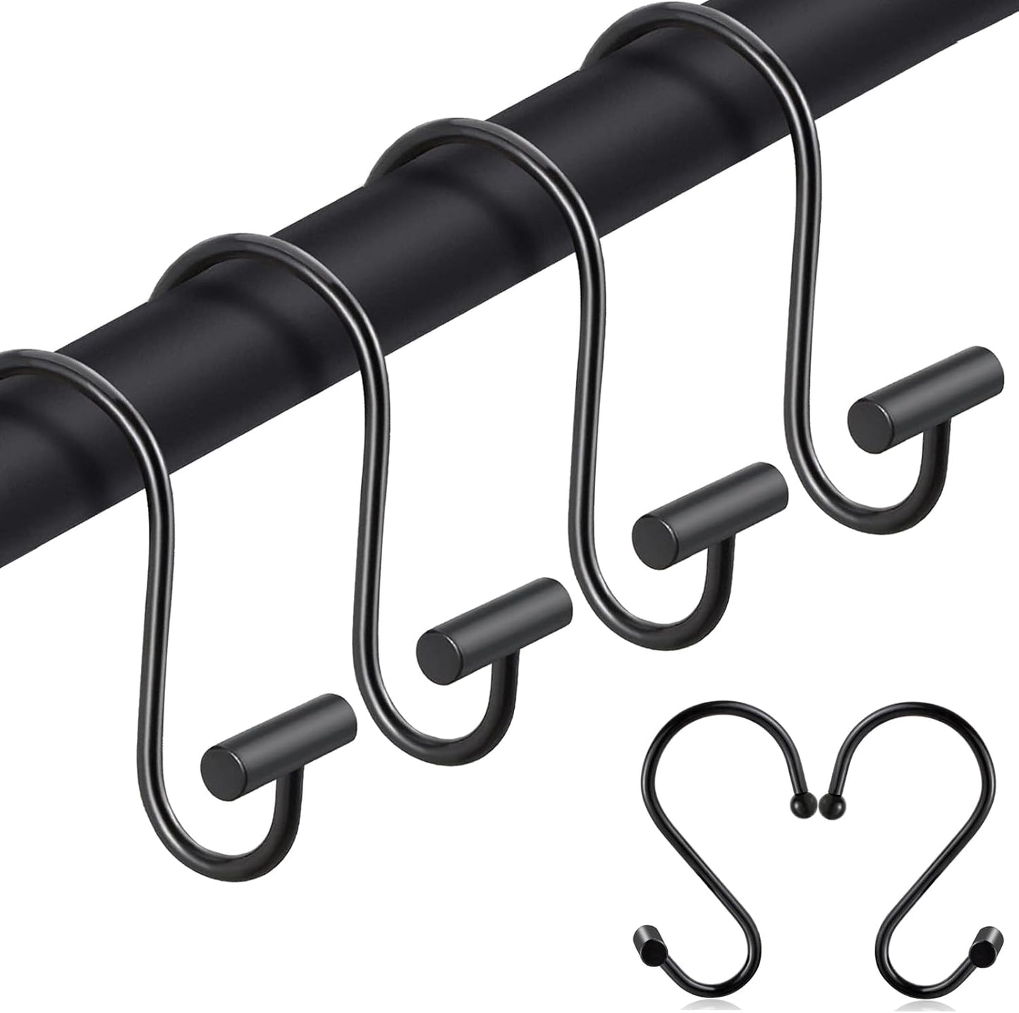 Rust-Proof Black T-Bar Shower Curtain Hooks x12