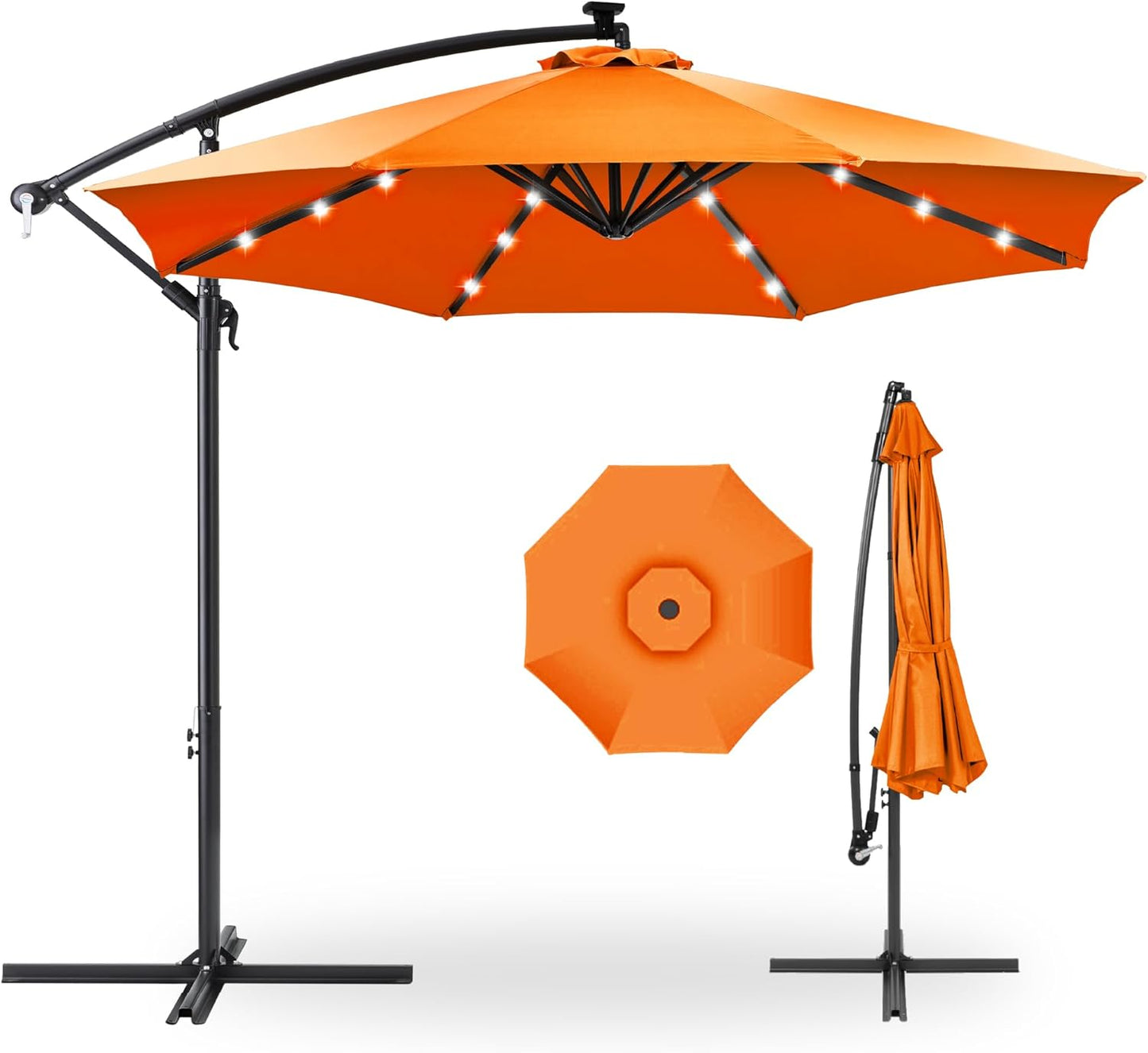 10ft Solar LED Offset Hanging Market Patio Umbrella for Outdoors