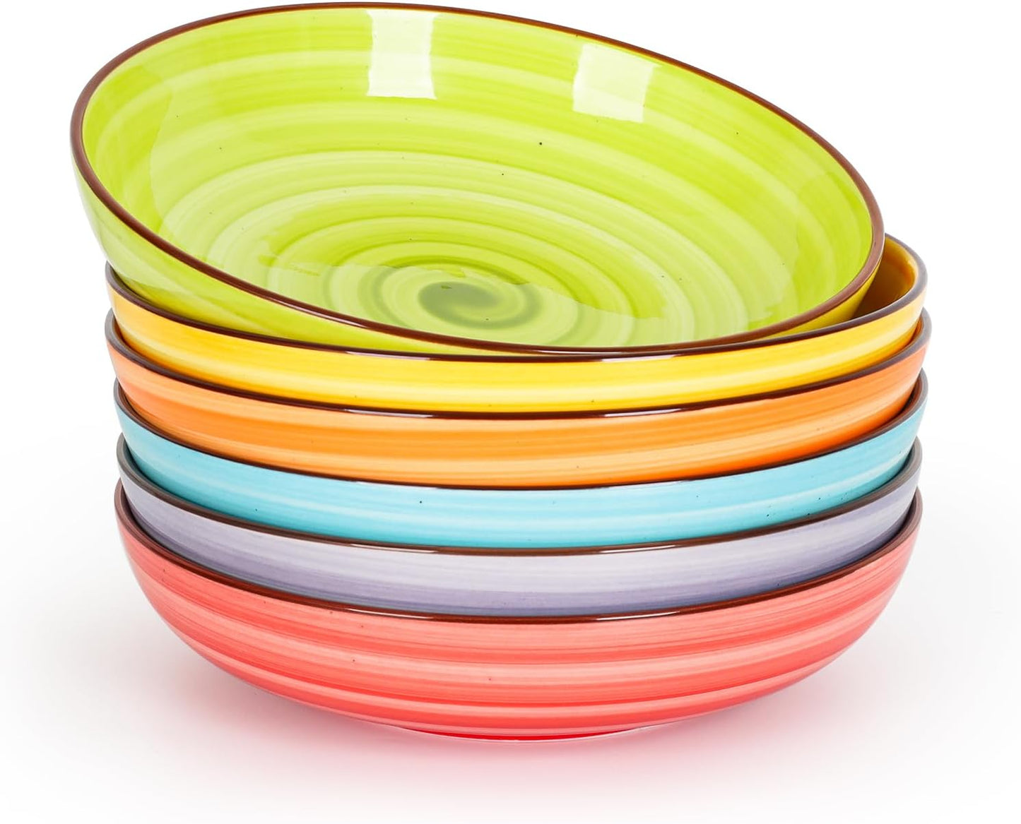 Colorful Ceramic Pasta Bowls Set - 8 Inch Serving Bowls