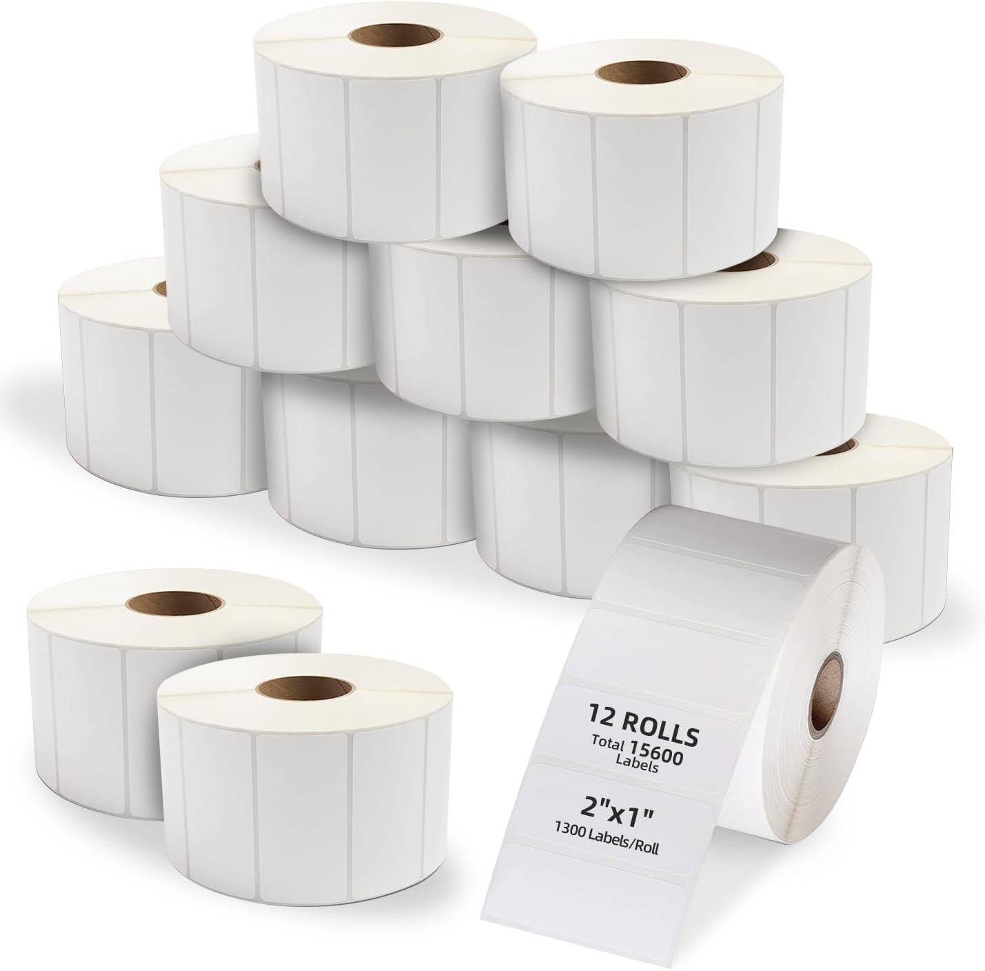 Commercial Grade 2x1 Thermal Labels, 1300 Labels, Permanent Adhesive, 12 Rolls