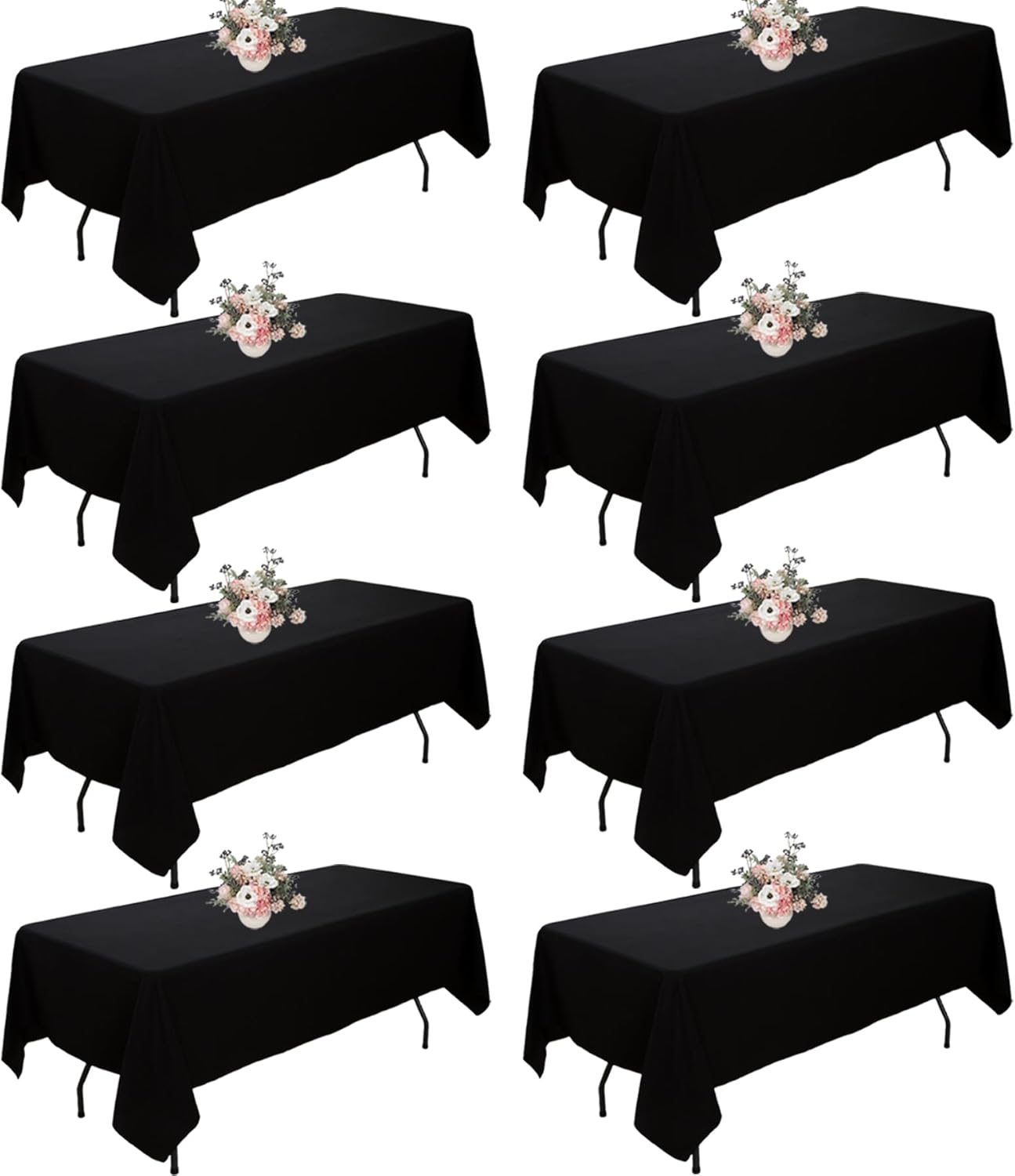 8Pack Black Table Cloths for 8 Foot Rectangle Tables - Durable