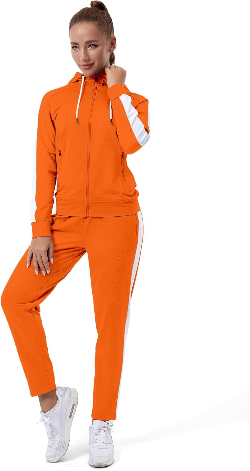TEZO Womens Full Zip-Up Hoodie Tracksuit Set for Casual Wear