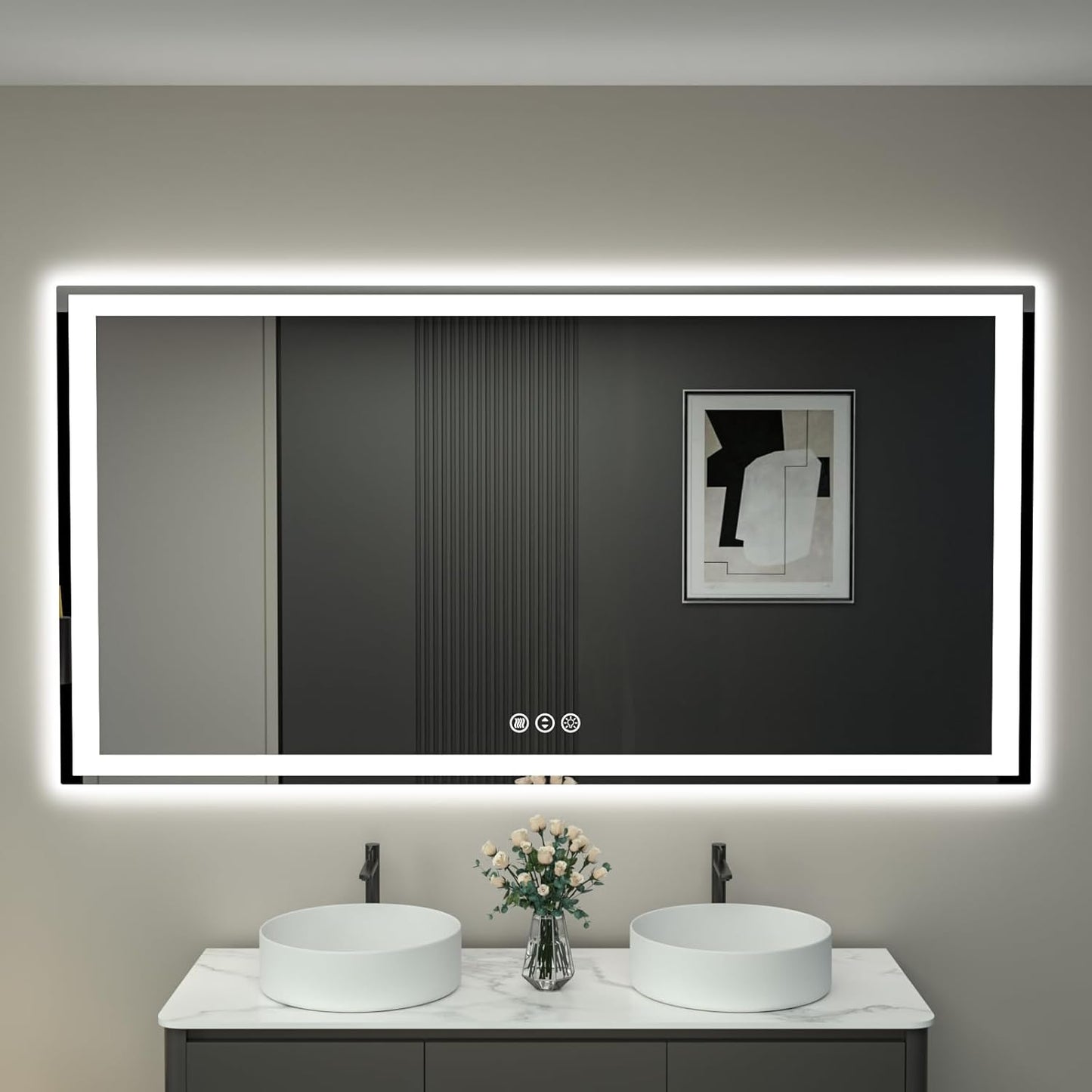 60x40 LED Bathroom Mirror with Lights and Anti-Fog Feature