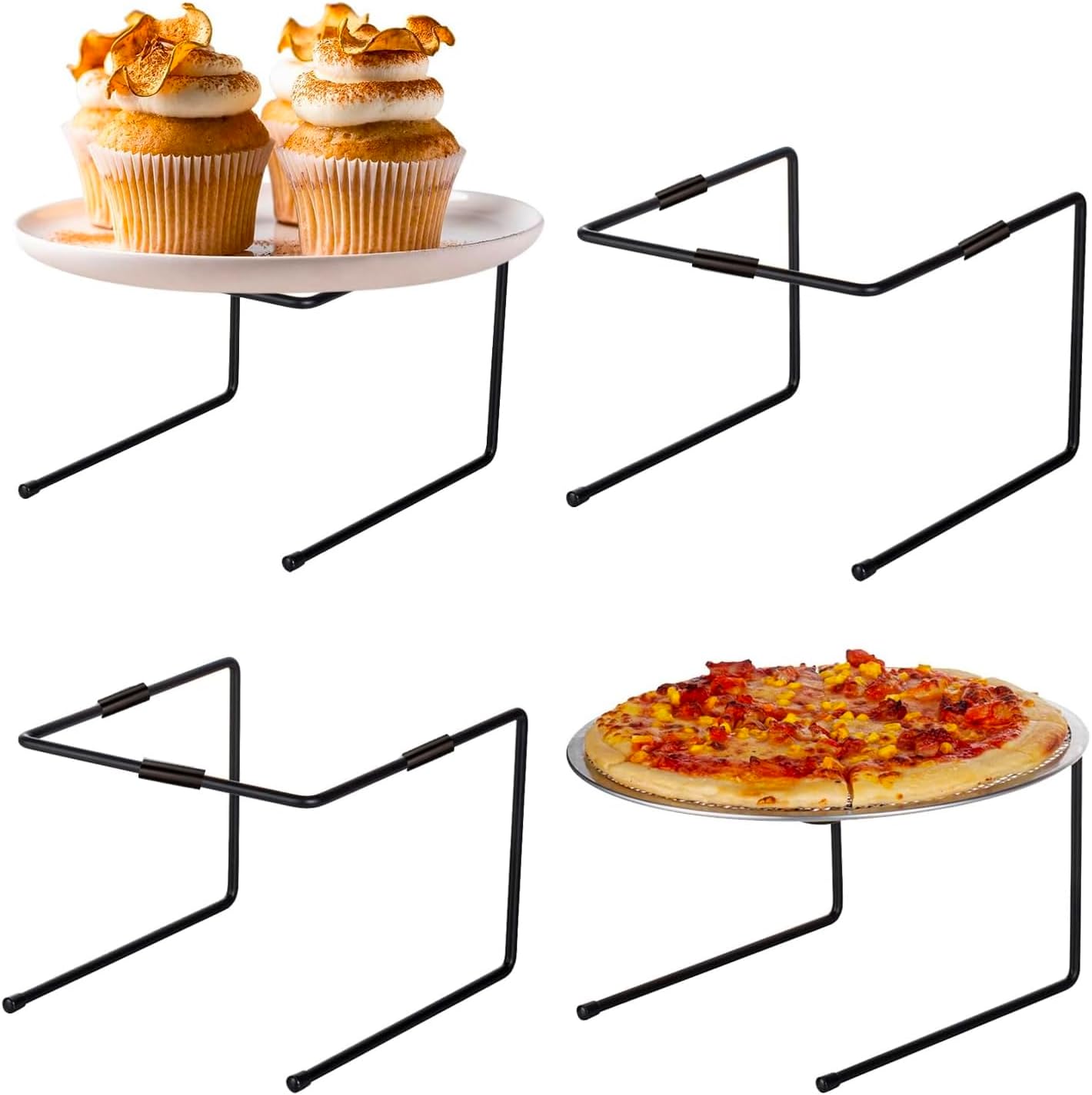 MyGift Black Metal Pizza Table Stands for Serving Pizza and More
