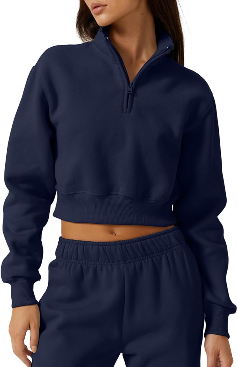 QINSEN Womens Half Zip Crop Sweatshirt for Stylish Comfort