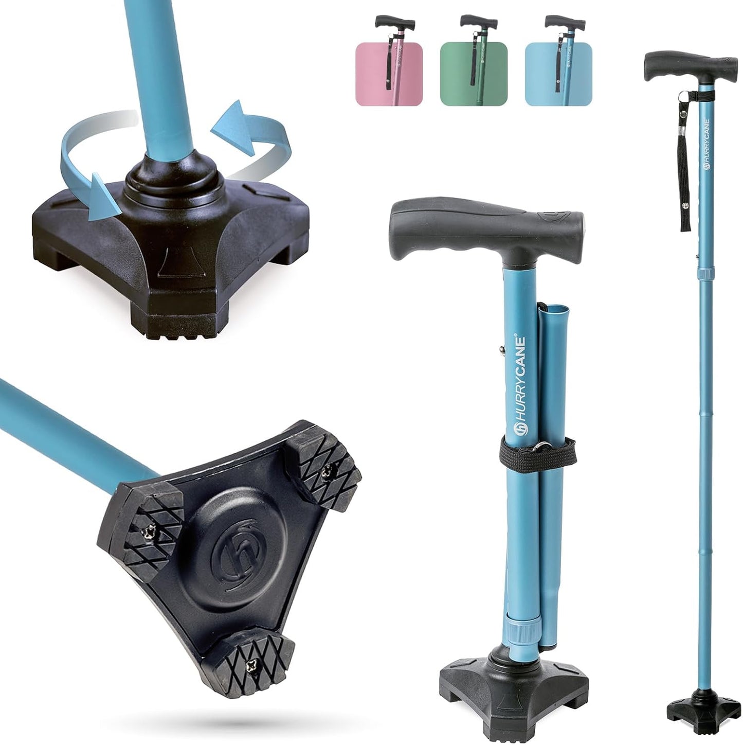 HurryCane Freedom Edition Foldable Walking Cane with T Handle