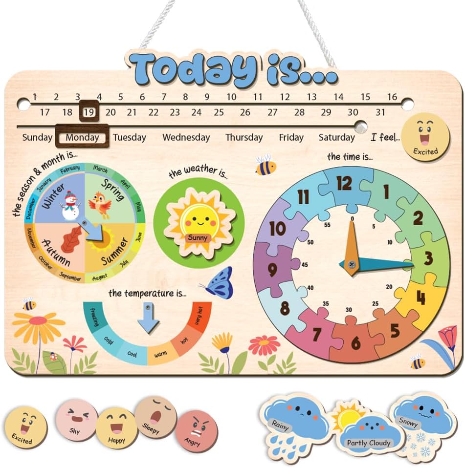 Interactive Wooden Calendar for Kids Ages 3+ - Fun Learning Tool