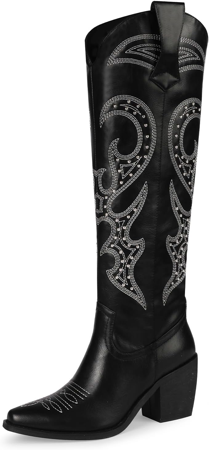 Stylish Knee High Cowboy Boots for Women with Rhinestones