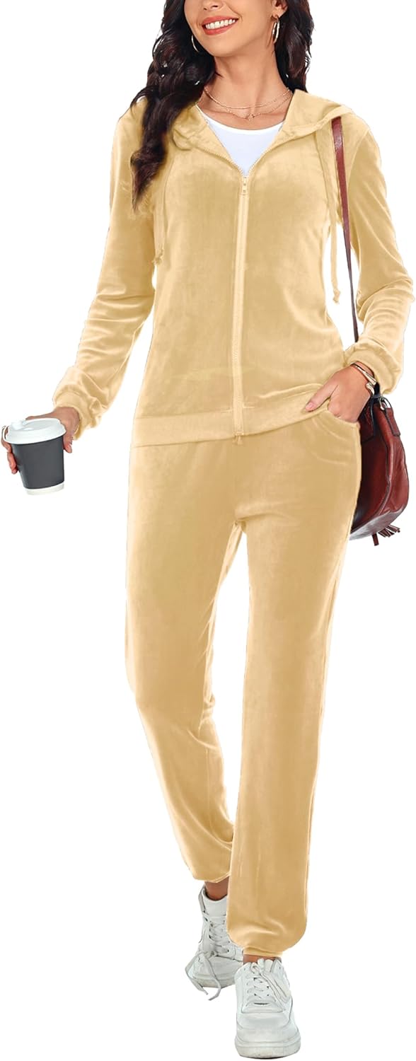 Womens 2 Piece Sweatsuits Set Velvet Long Sleeve Jogging Suit