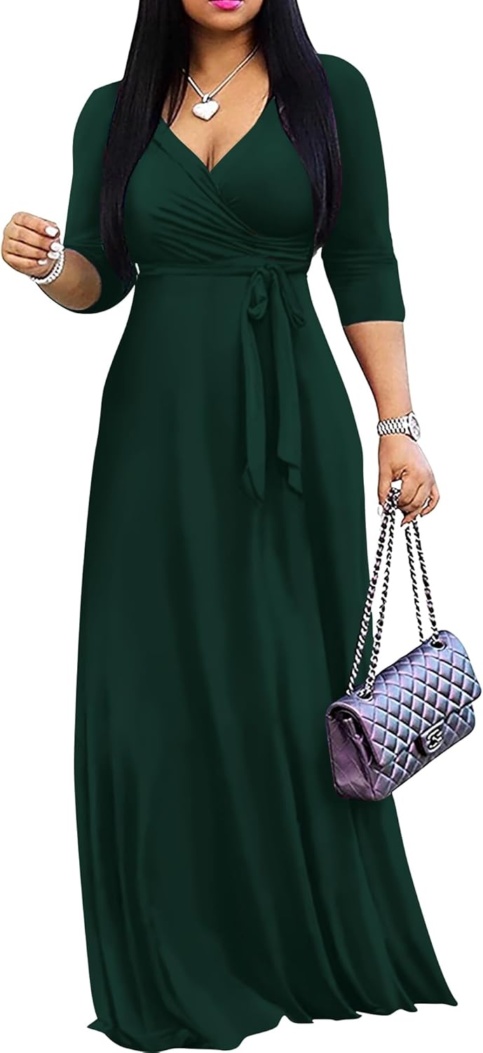 FANDEE Women's Maxi Dress - Bohemian Summer Long V-Neck Style