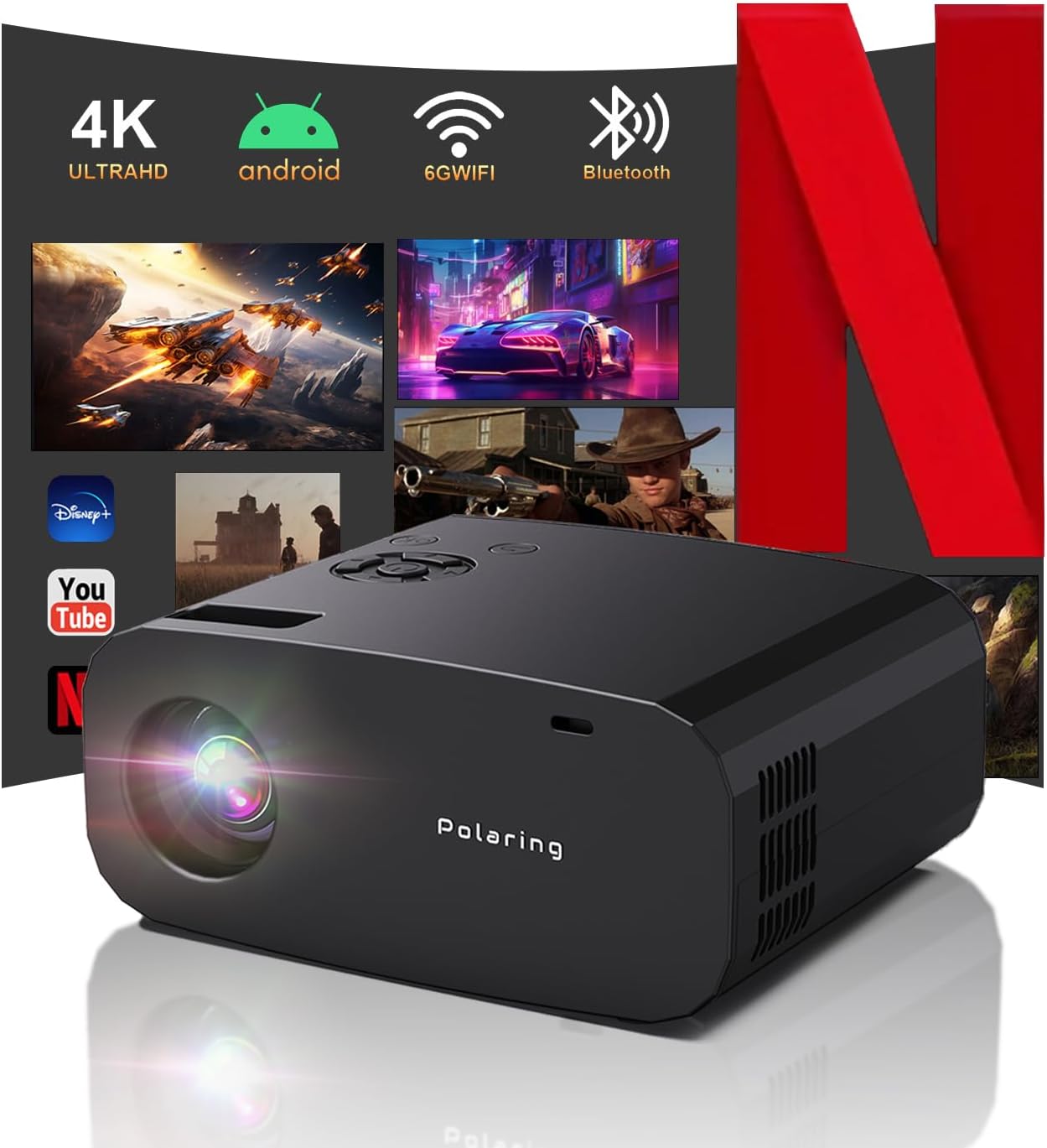 Portable 4K WiFi Projector with Android 13 - Polaring