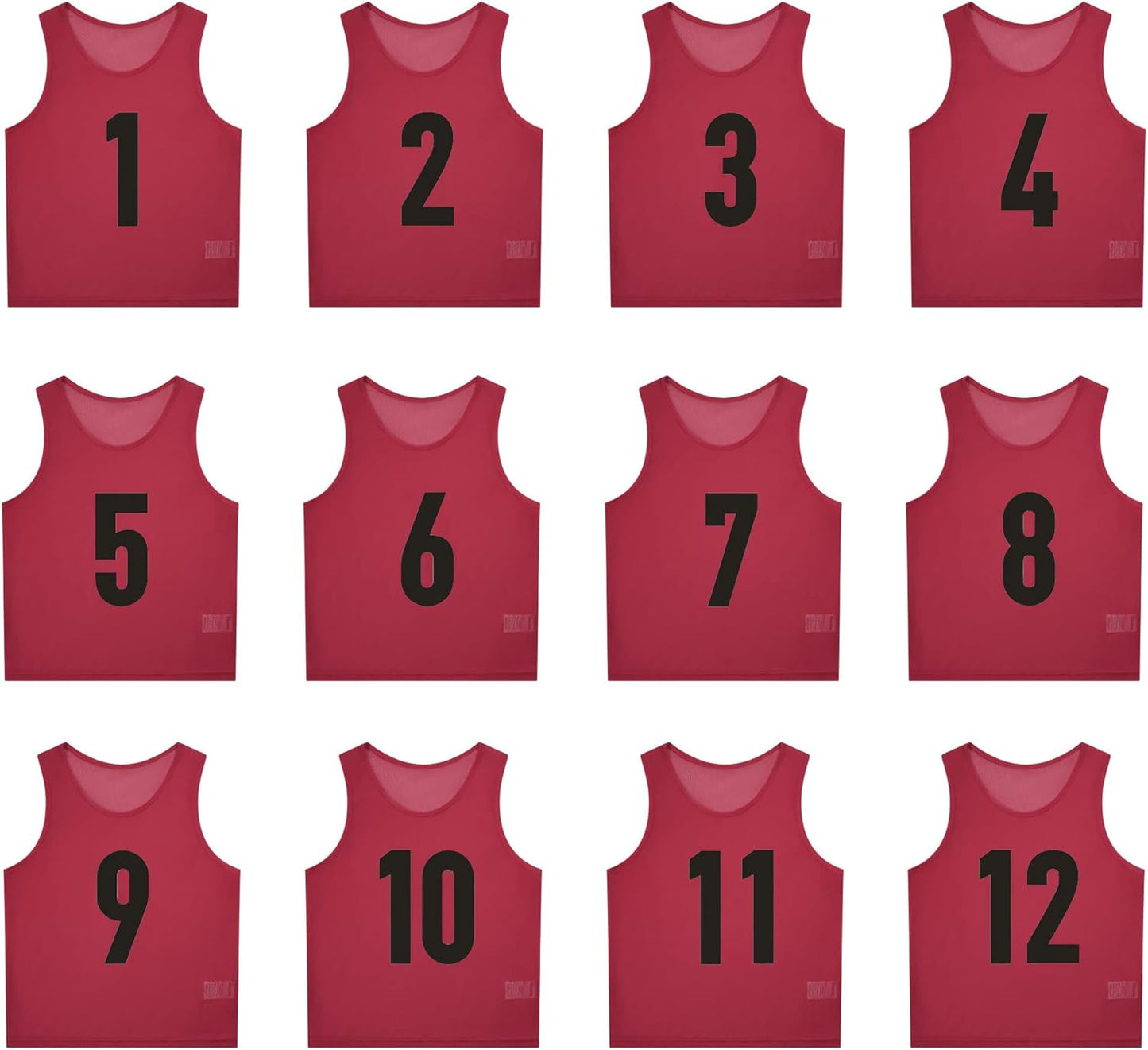12 Pack Numbered Pinnies for Basketball, Soccer, Football Practice