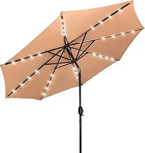 9ft Patio Umbrella with Solar Lights for Outdoor Spaces
