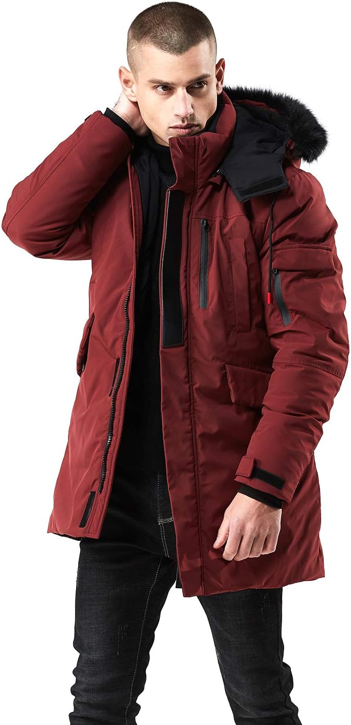 WEEN CHARM Men's Water-Resistant Parka with Removable Faux Fur Hood