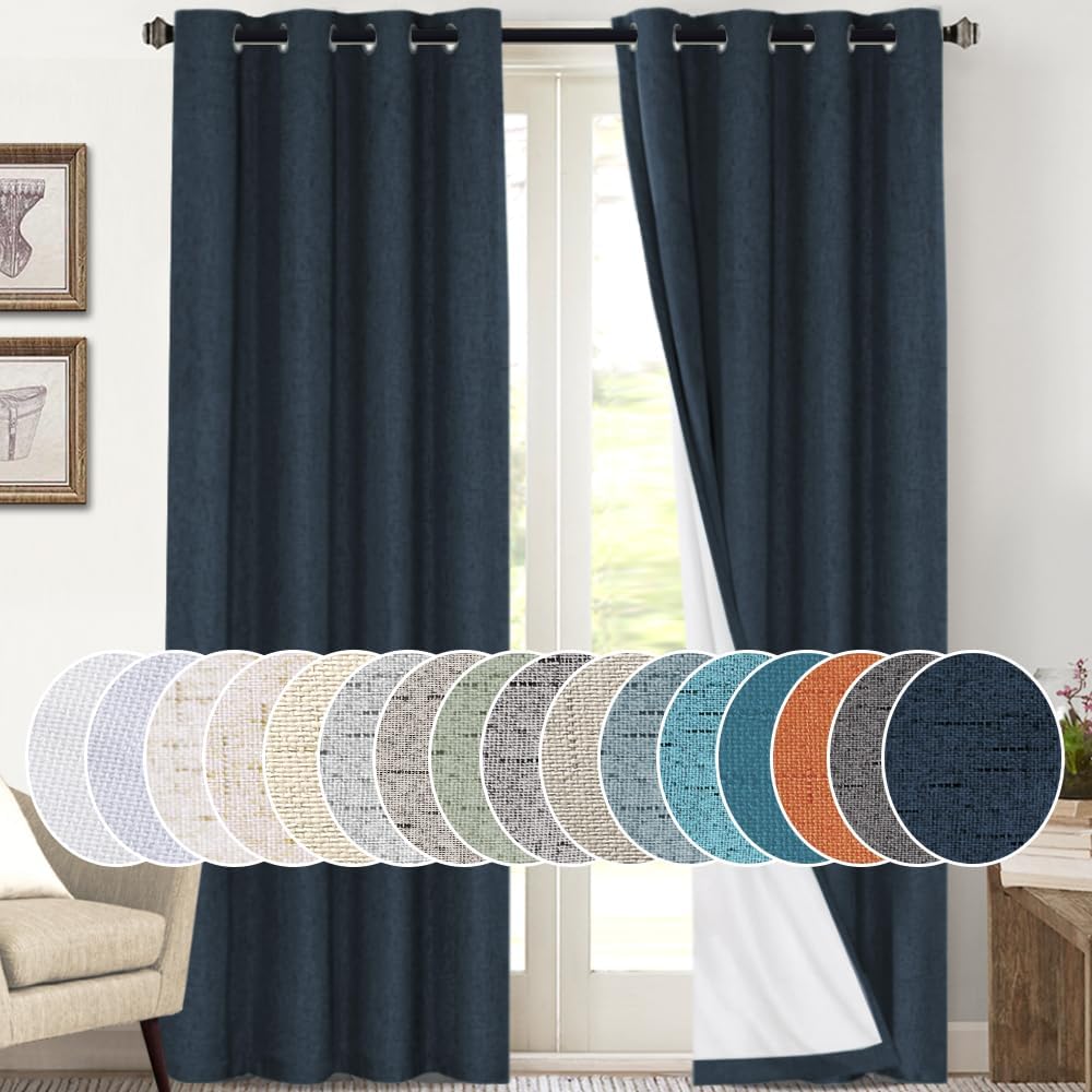 PrinceDeco Linen Blackout Curtains for Bedroom and Living Room
