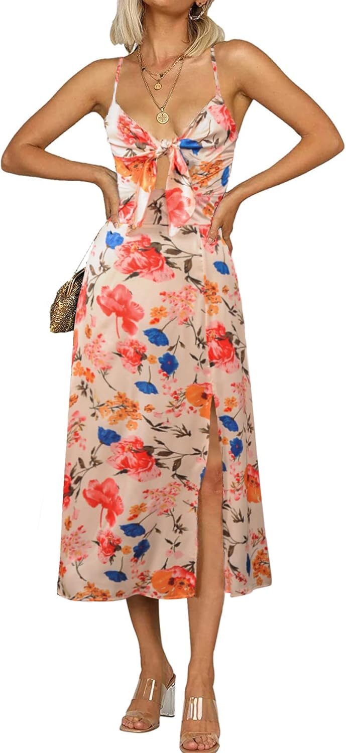 Fashionme Women Spaghetti Strap Midi Satin Dress for All Occasions
