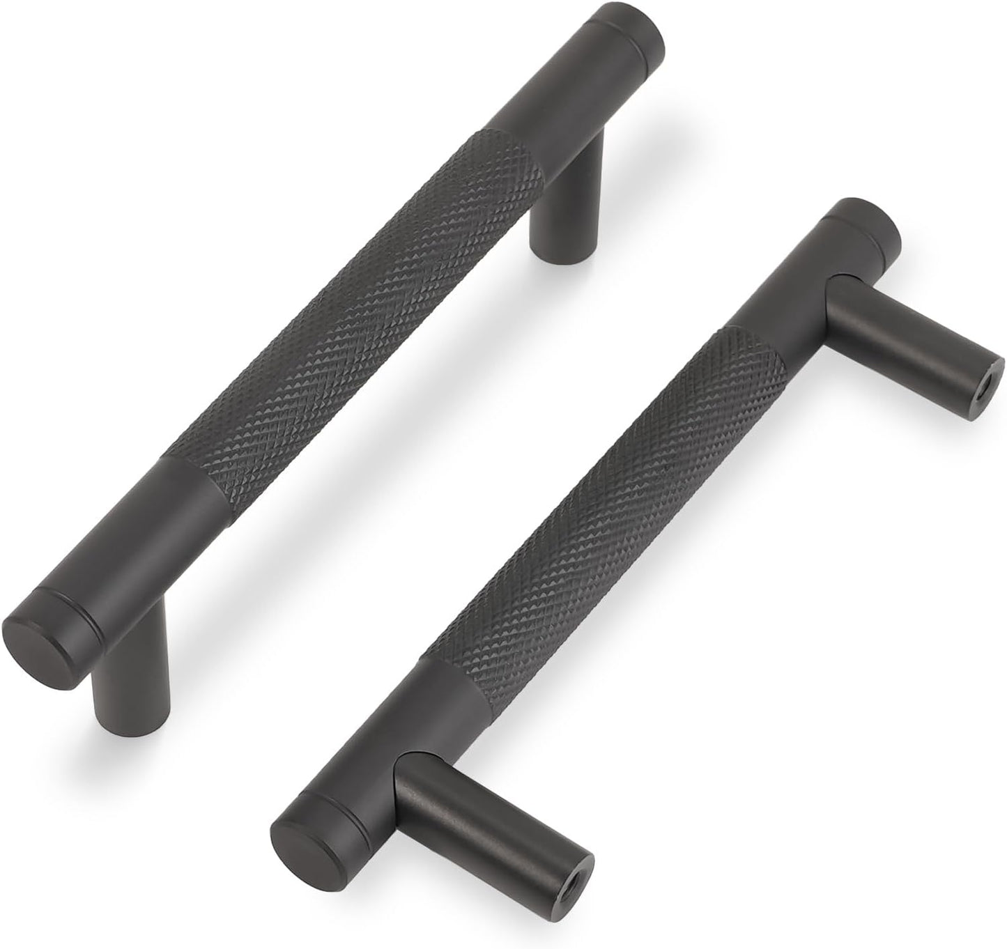 Matte Black Cabinet Handles - 10 Pack Knurled Kitchen Pulls