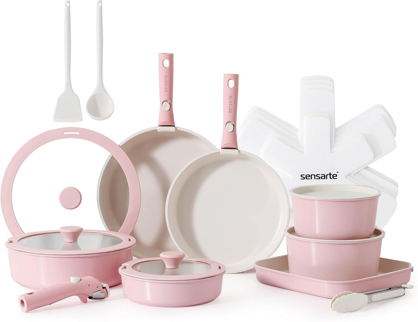 SENSARTE 24 Piece Nonstick Cookware Set with Removable Handle
