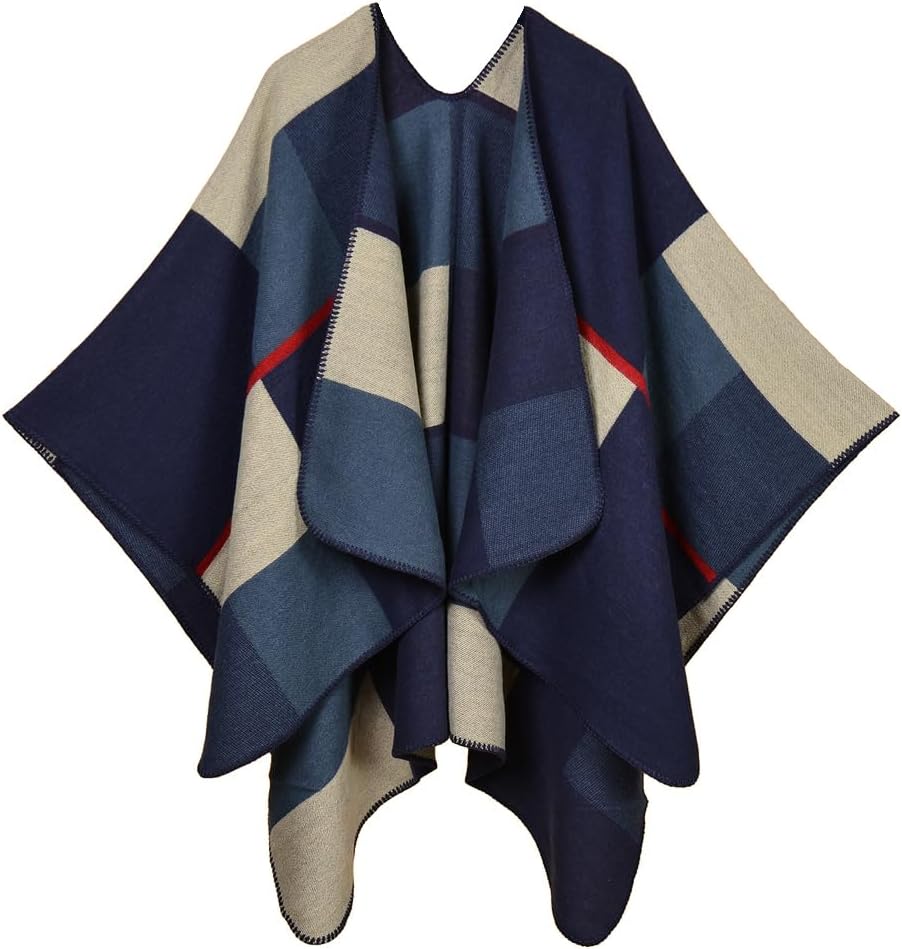 Reversible Women's Plaid Sweater Poncho Cape for All Occasions