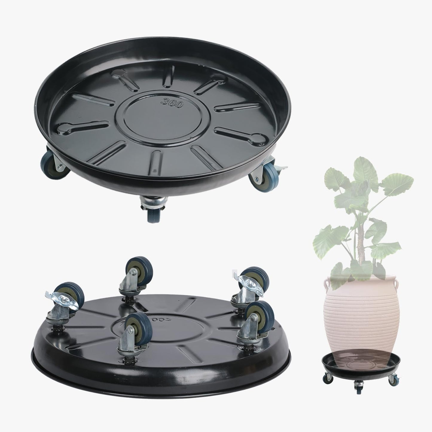 2 Pack Metal Plant Caddy with Wheels for Heavy Flower Pots