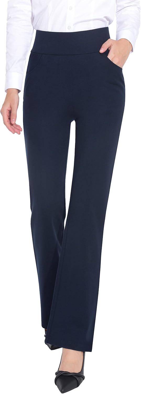 ZTN Women's High Waist Pull-On Dress Pants for Business Casual
