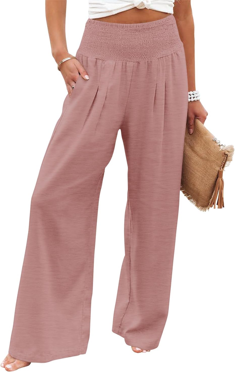 Angerella Womens Elastic High Waisted Palazzo Pants for Casual Wear