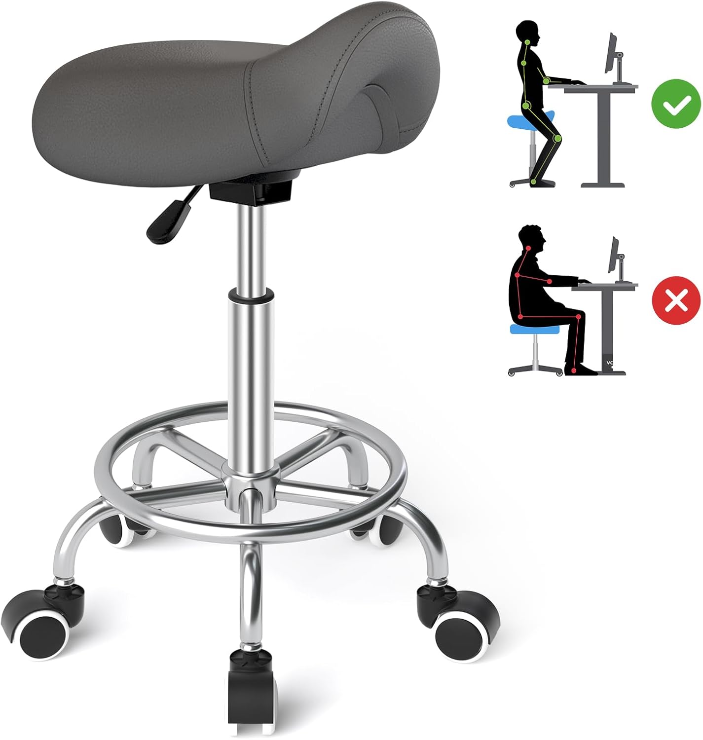YEEZEE Saddle Stool Ergonomic Rolling Chair for Comfort and Support