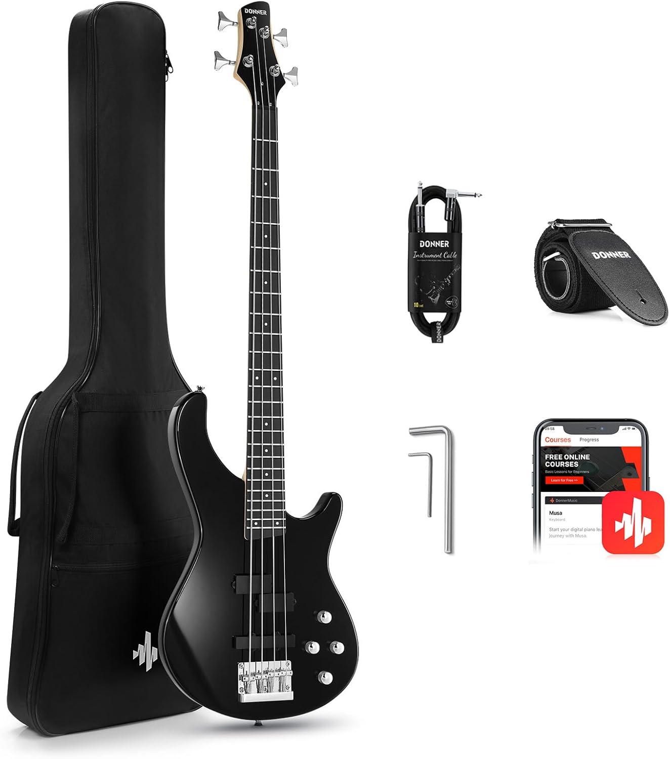 Donner Electric Bass Guitar DPJ-100: Full-Size 4-String Bass