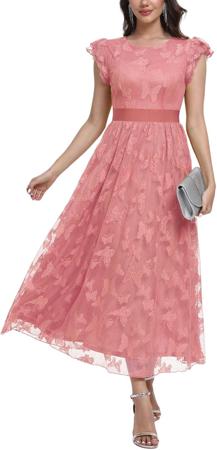 Women's Casual Tulle Midi Dress for Parties and Weddings