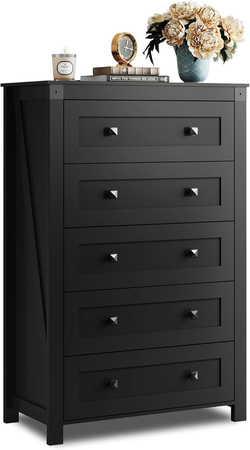 Farmhouse 5 Drawer Dresser for Bedroom and Living Room Storage