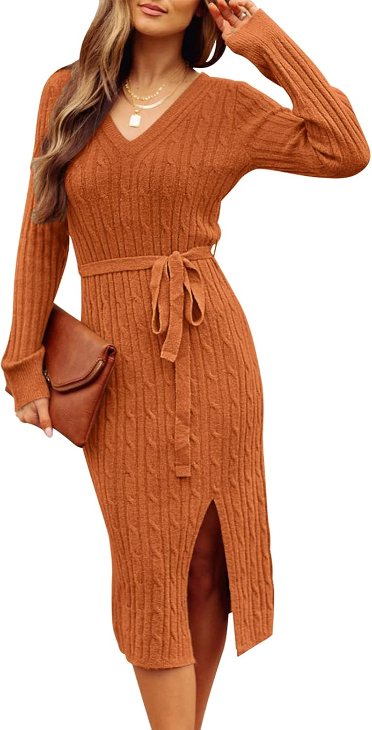 Stylish MEROKEETY Women's Long Sleeve Bodycon Sweater Dress