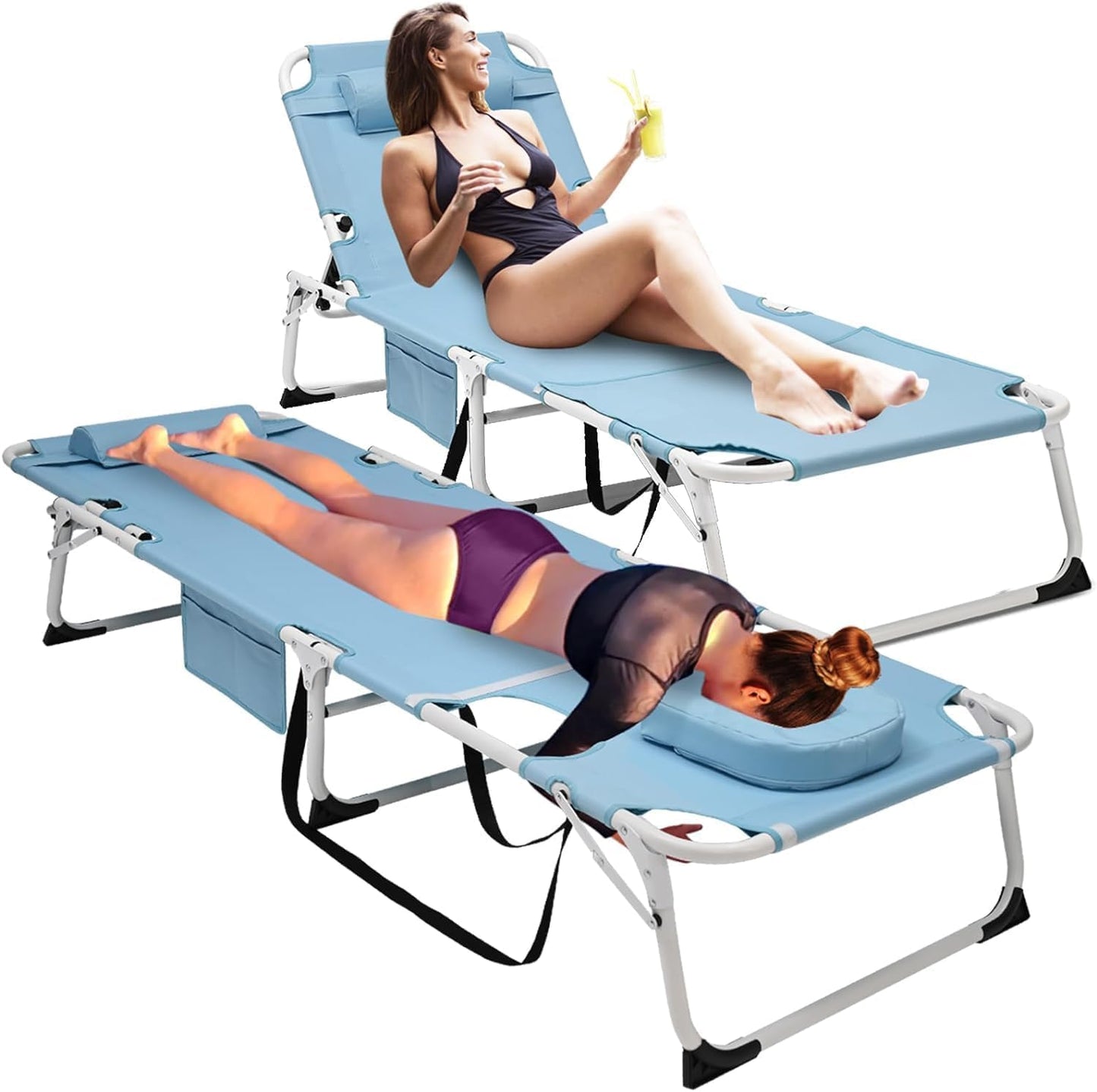 ABORON Patio Lounge Chair - Heavy Duty Folding Chaise for Sunbathing