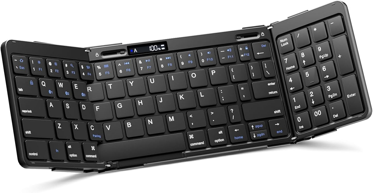 Portable Bluetooth Keyboard, Foldable & Full-Size with Numeric Keypad - Artciety