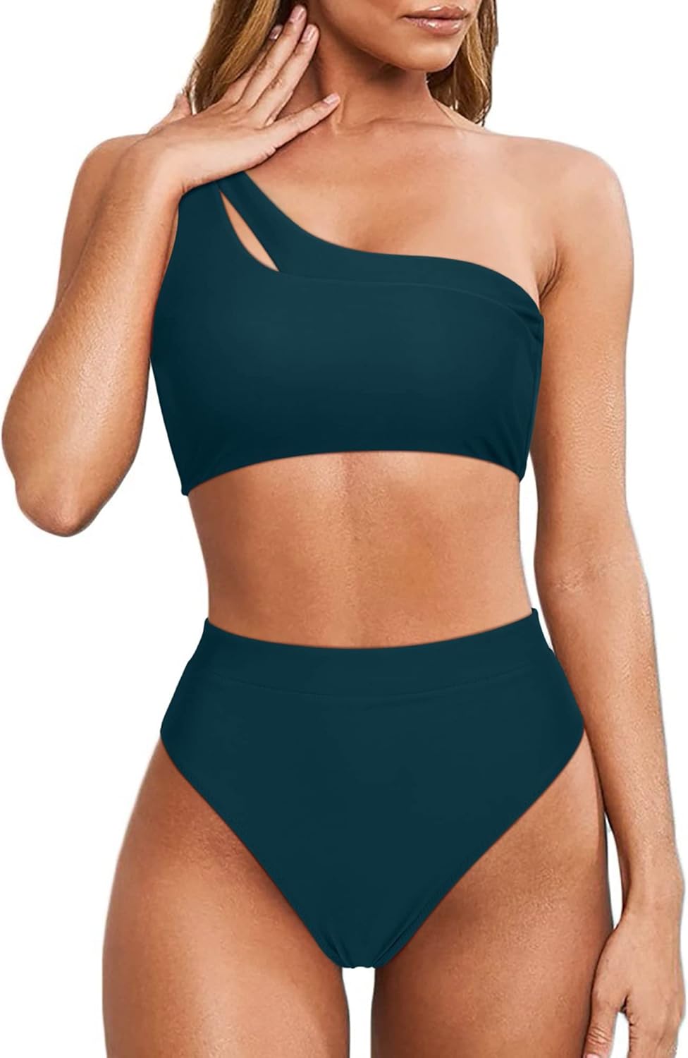 MOOSLOVER Women Cutout One Shoulder High Waisted Bikini Set