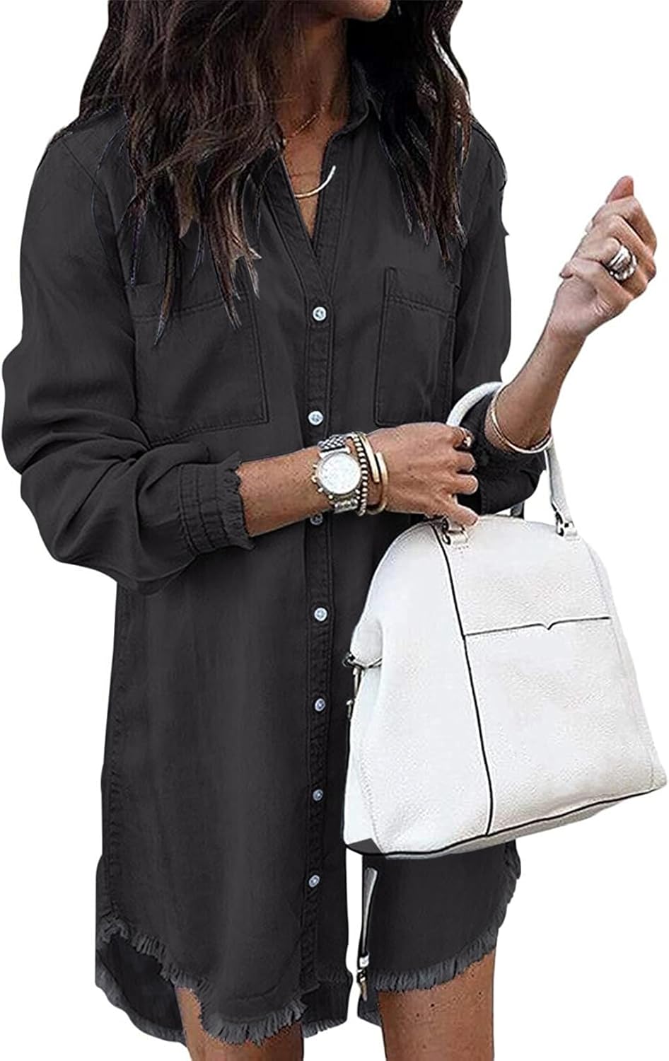 Stylish Denim Shirt Dress for Women - Casual Button Down Tunic
